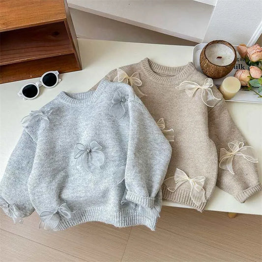 Adora Milano Girls Solid Color Sweaters Cute Bow Children Clothing  Winter Baby