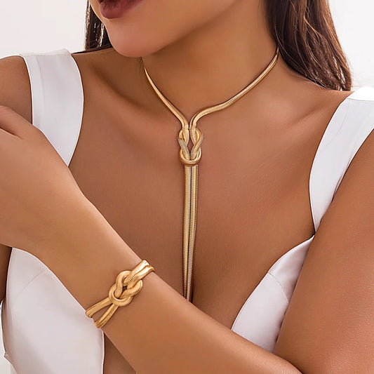 Adora Milano Smooth Long Snake Twisted Chain Necklace Bracelet for Women