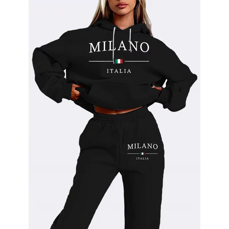 Women'S Y2K Jogging Two-Piece Hooded Set Tracksuit Fall Winter Comfortable Pantsuit Long-Sleeved Hoodie & Trousers Casual Sets